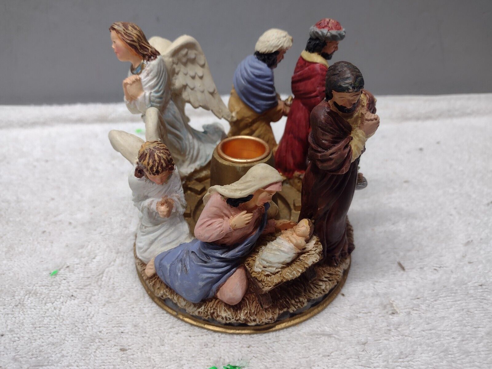 Vintage Nativity Scene Candle Holder, Holy Family with 3 Wise Men and Angels