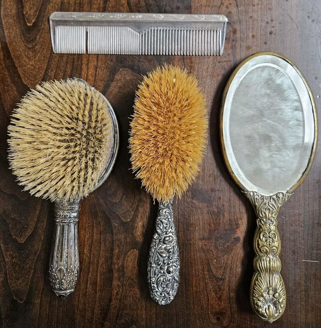 Antique Vintage Hair Brushes Mirror And Comb Sterling Silver 