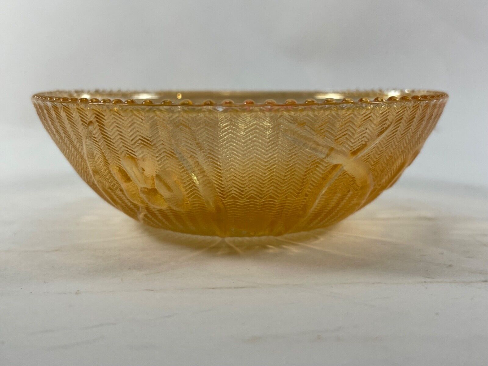 Vintage Jeannette Iris Herringbone Iridescent Marigold Beadeed Berry Bowls Glass