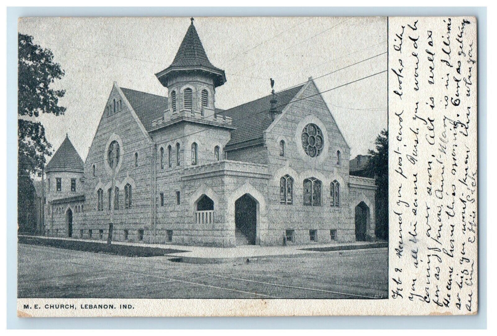 1908 M.E. Church Street View Lebanon Indiana IN Posted Antique Postcard