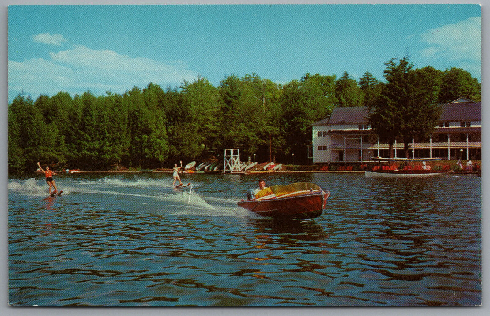 Deposit NY Oquaga Lake Water Skiing Scott's Hotel Casino c1957 Postcard