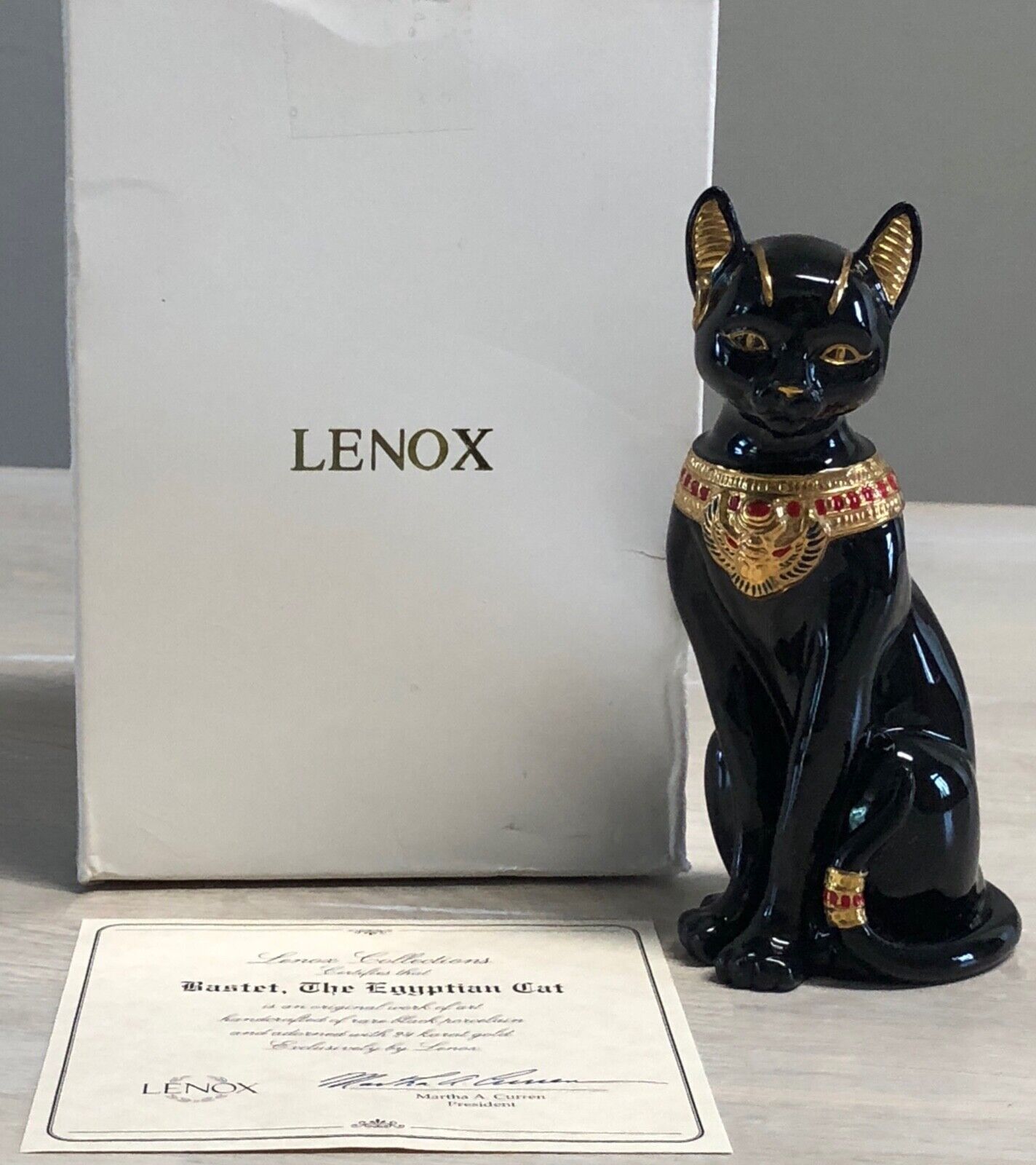 Lenox Bastet Egyptian Goddess Cat Rare Black Porcelain Statuette 24k Trim 1995