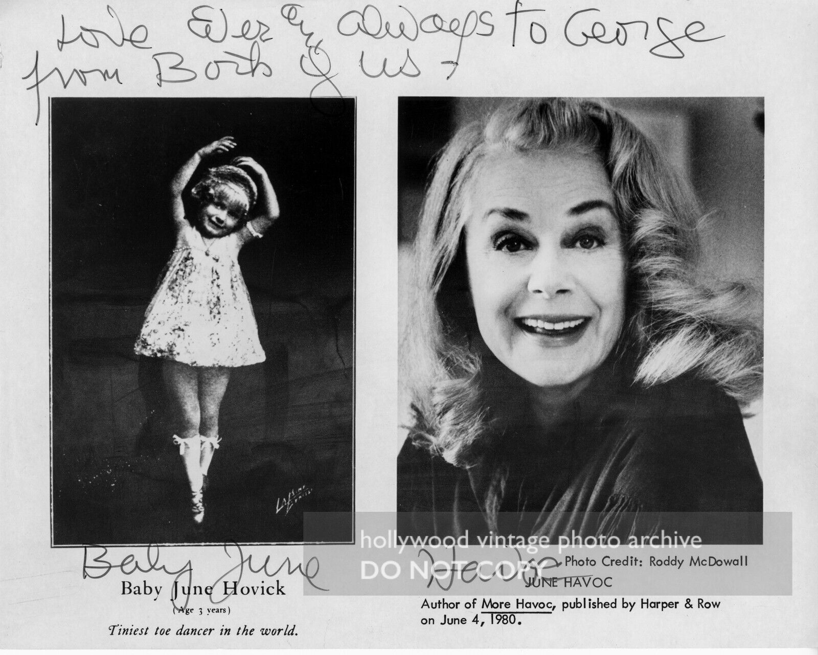 June Havoc quirky \'double\' SIGNED photograph \'from both of us\' Baby June Hovick