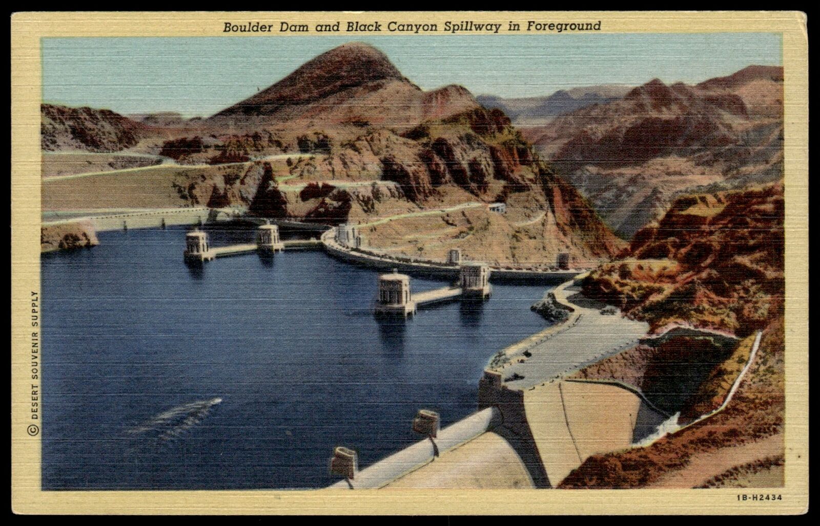 1930 Postcard Boulder Dam and Black Canyon Spillway in foreground Nevada Linen