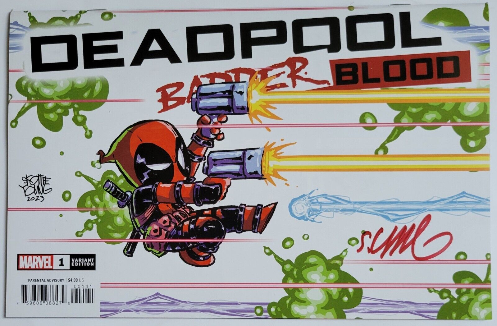 DEADPOOL BADDER BLOOD #1 YOUNG VARIANT 2023 SIGNED BY SKOTTIE YOUNG + COA NM
