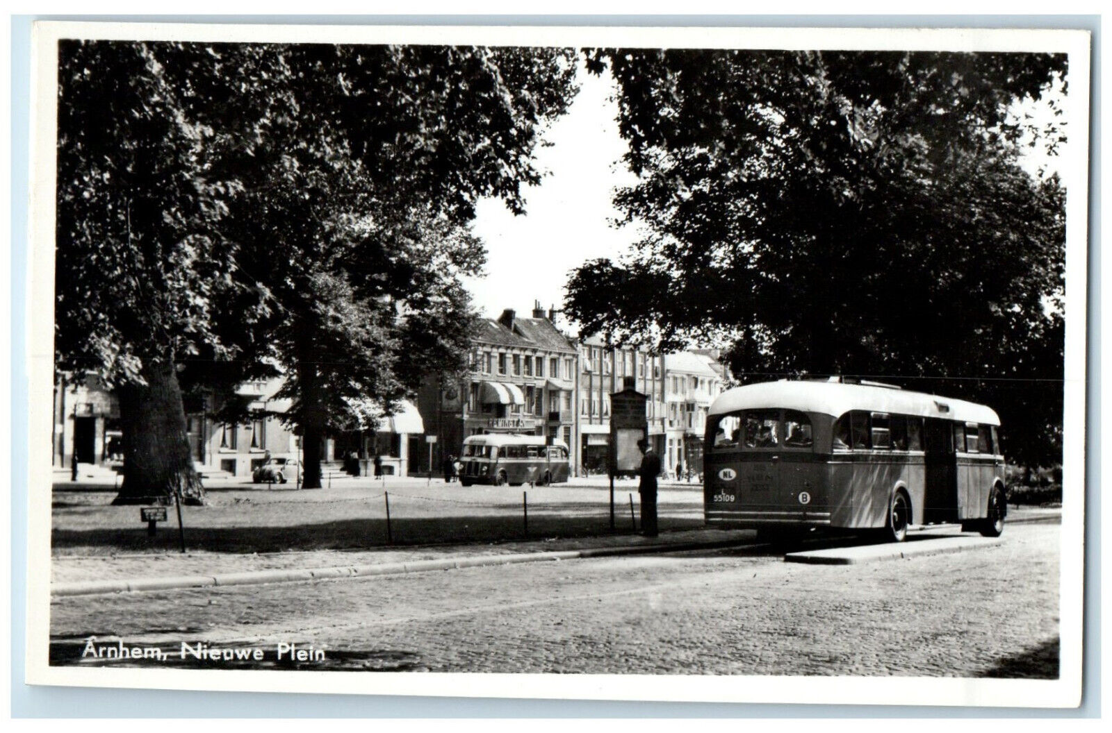 c1930\'s Bus Passing New Square Arnhem Gelderland Netherlands RPPC Photo Postcard