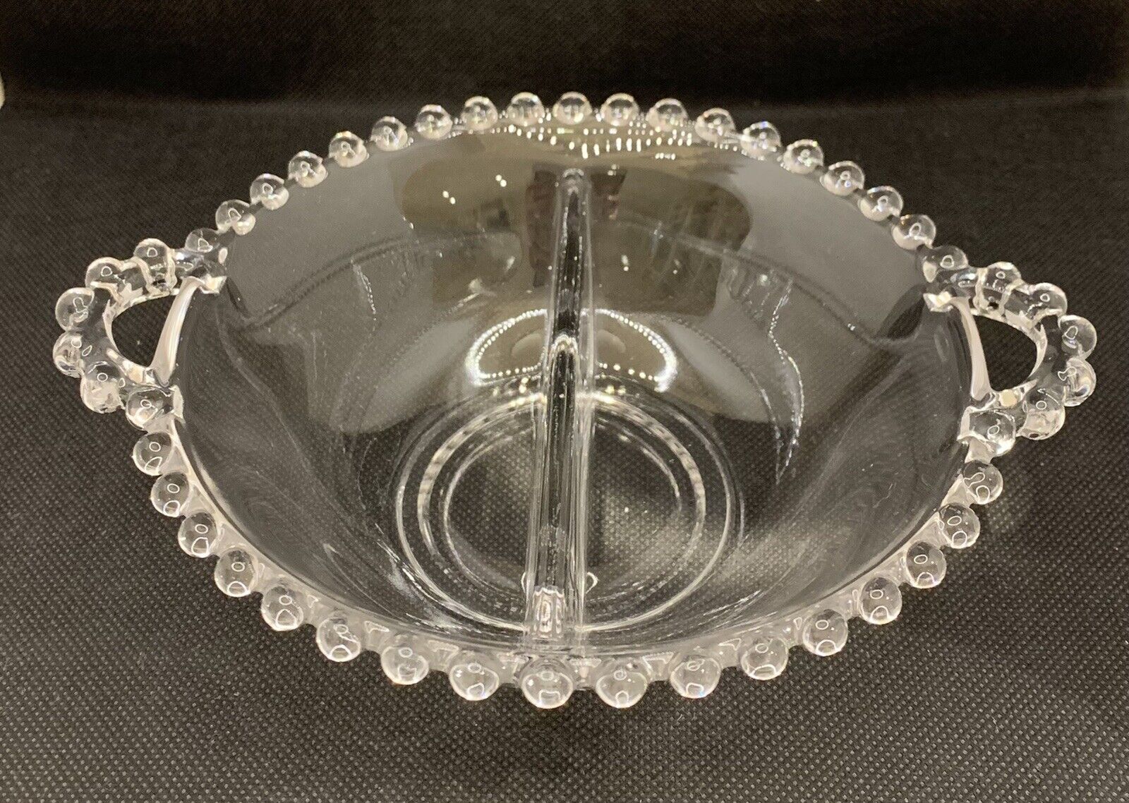 Imperial Glass Candlewick Divided Glass Bowl 1950’s Vintage Beaded Relish