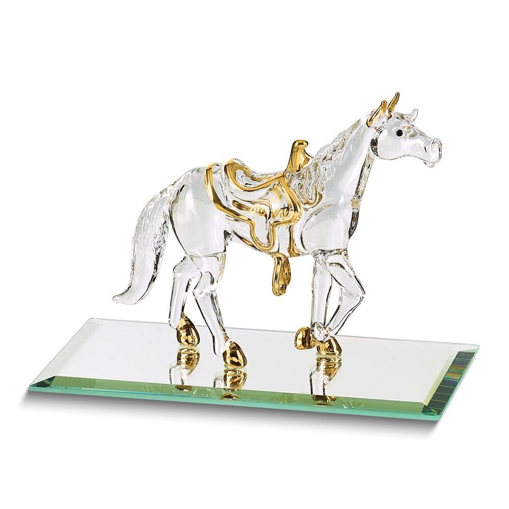 Horse Handcrafted Glass Figurine 22k Gold Trim Glass, 22k gilding, Handcrafted