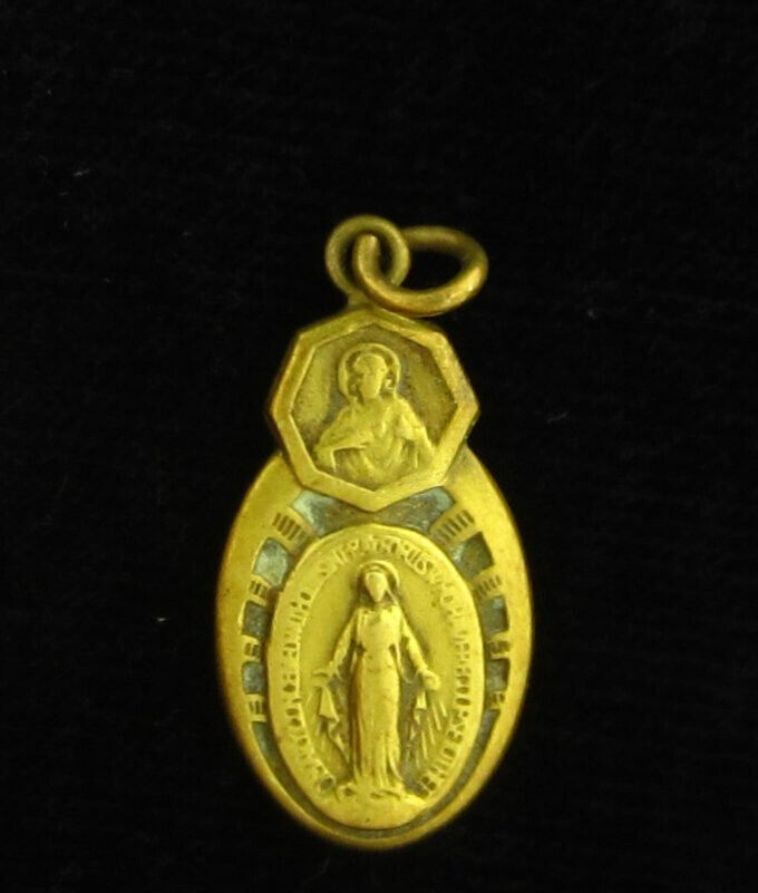 Vintage Two Way Medal Religious Holy Catholic Petite Medal Small Size