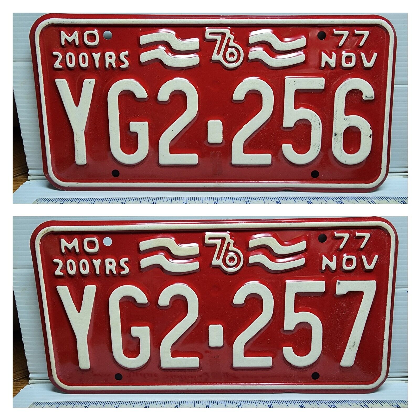 2 1976 Missouri Bicentennial License Plates Sequential Numbers New Never Issued