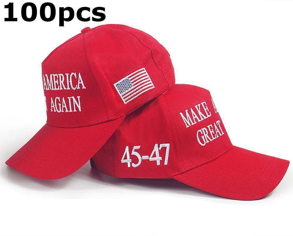 100pcs hats 2024 Trump MAGA RED Hat 45-47 Baseball Cap Make America Great Again