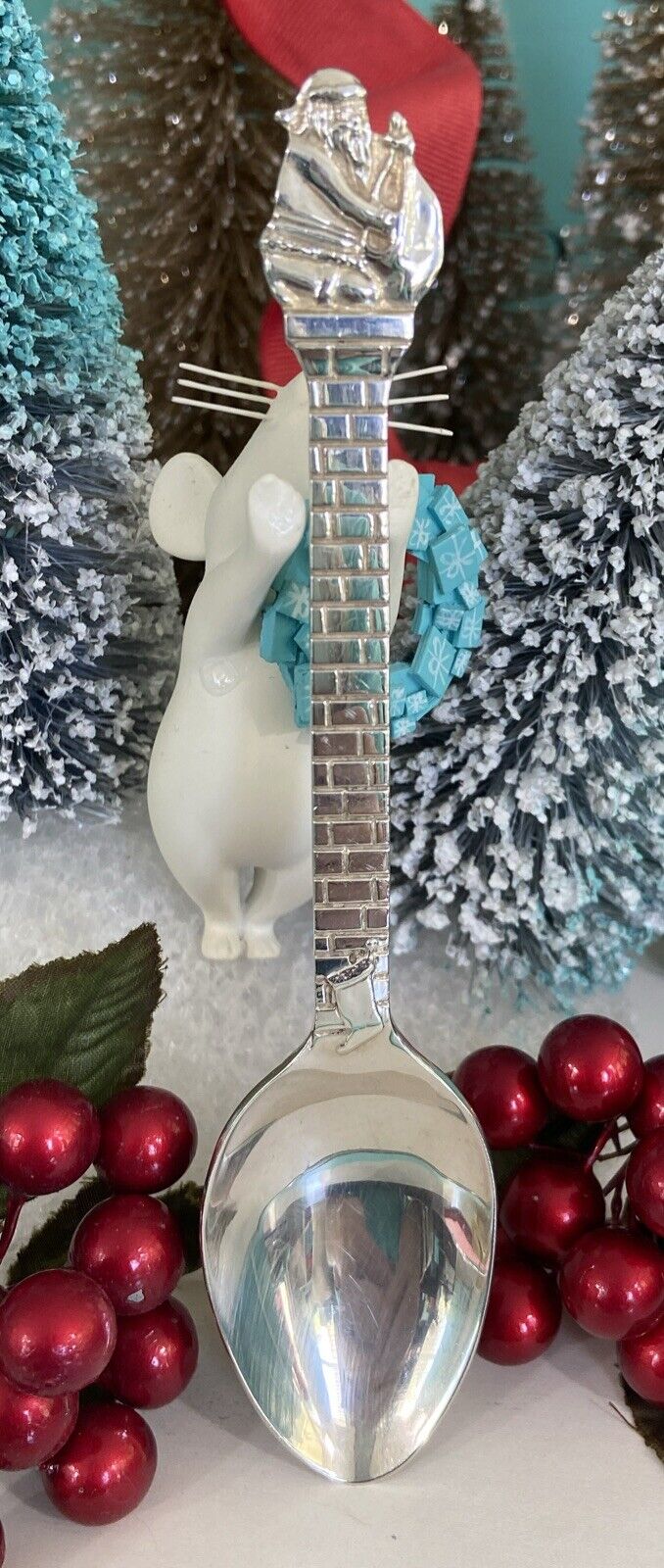 Tiffany&Co Baby Spoon Santa Chimney Toys Sterling Silver Vtg Pouch