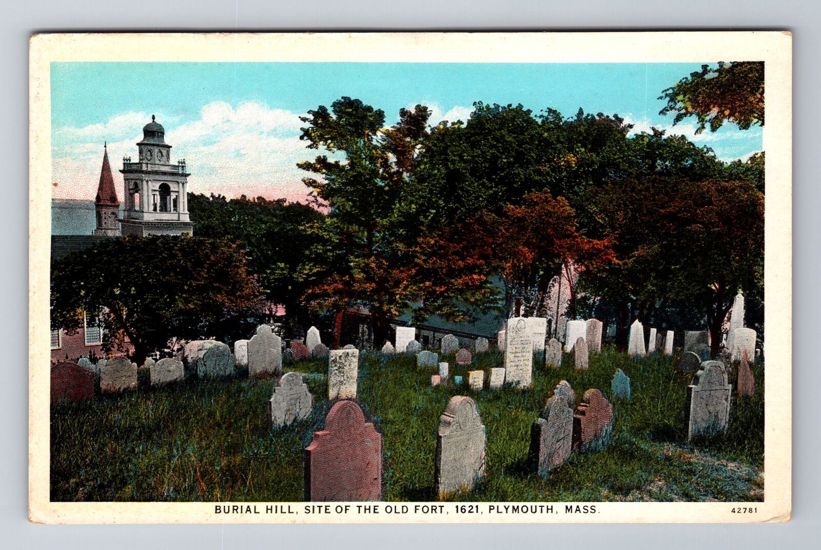 Plymouth MA-Massachusetts, Burial Hill, Site Old Fort, Antique Vintage Postcard