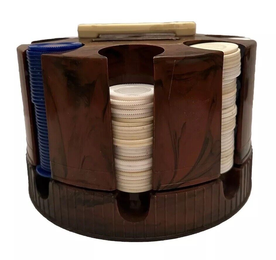Vintage  Brown Rotating Poker Chip Carousel Caddy Plastic Chips *SEE DETAILS*