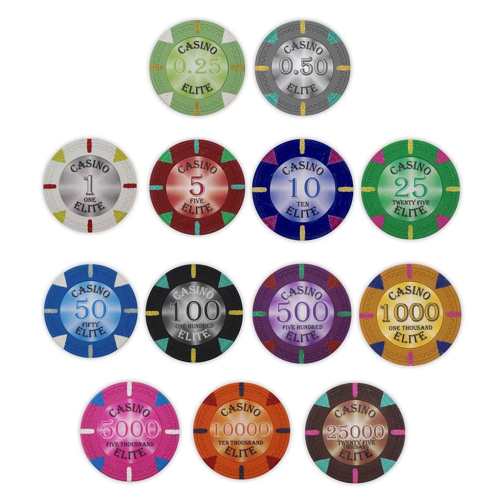 Bulk 1000 Casino Elite Clay Poker Chips - 14 Gram - Pick Your Denominations