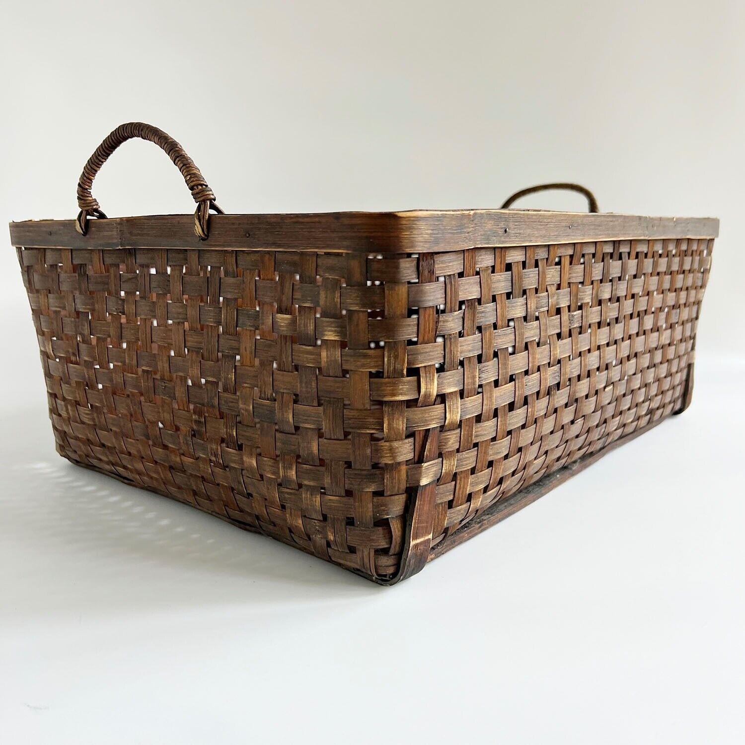 Vintage Hand-Woven Basket Large Rectangle W. Handles 19.75
