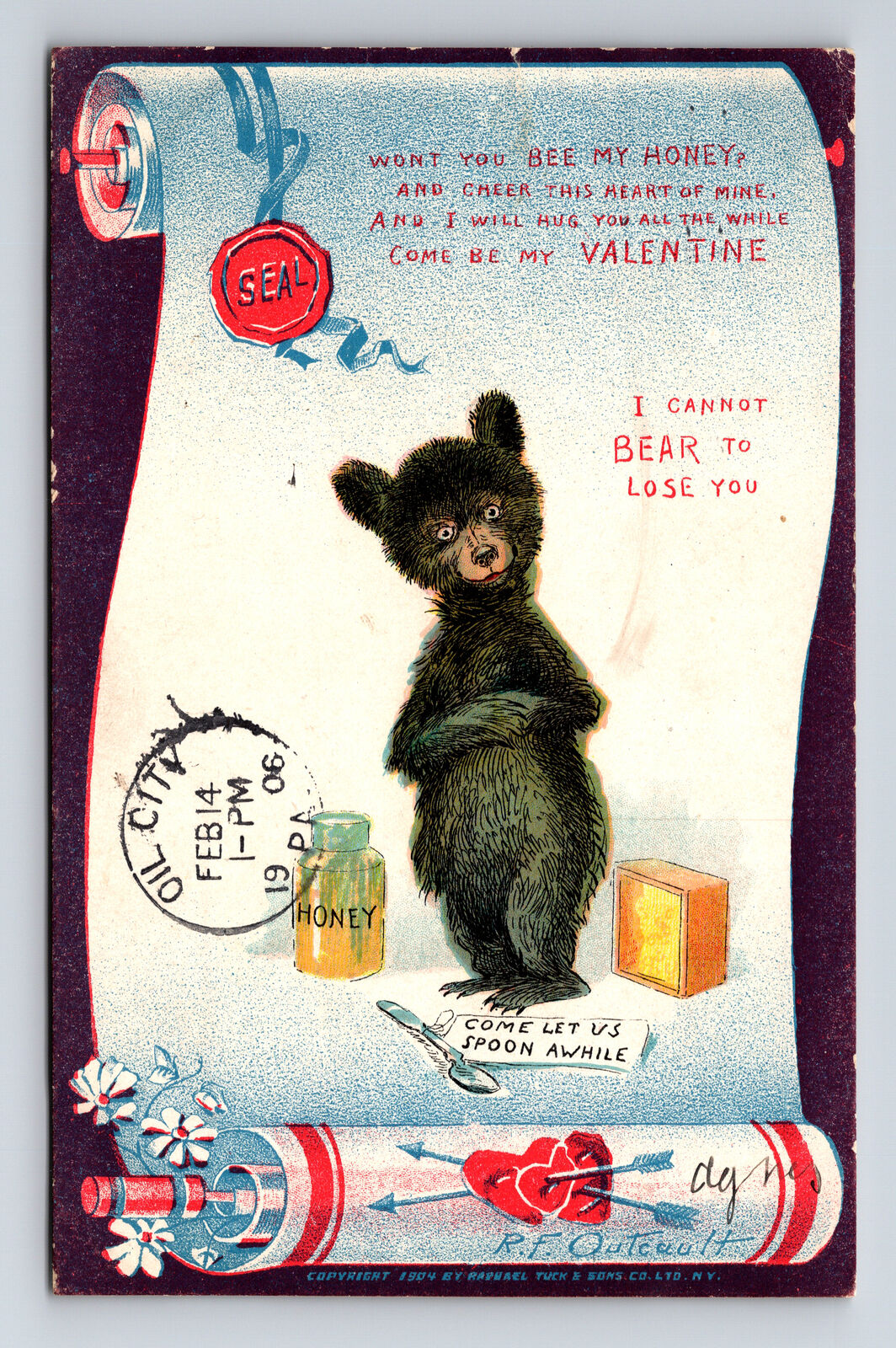 1906 R.F. Outcault Valentines Day Cannot Bear To Lose You Oil City Postcard