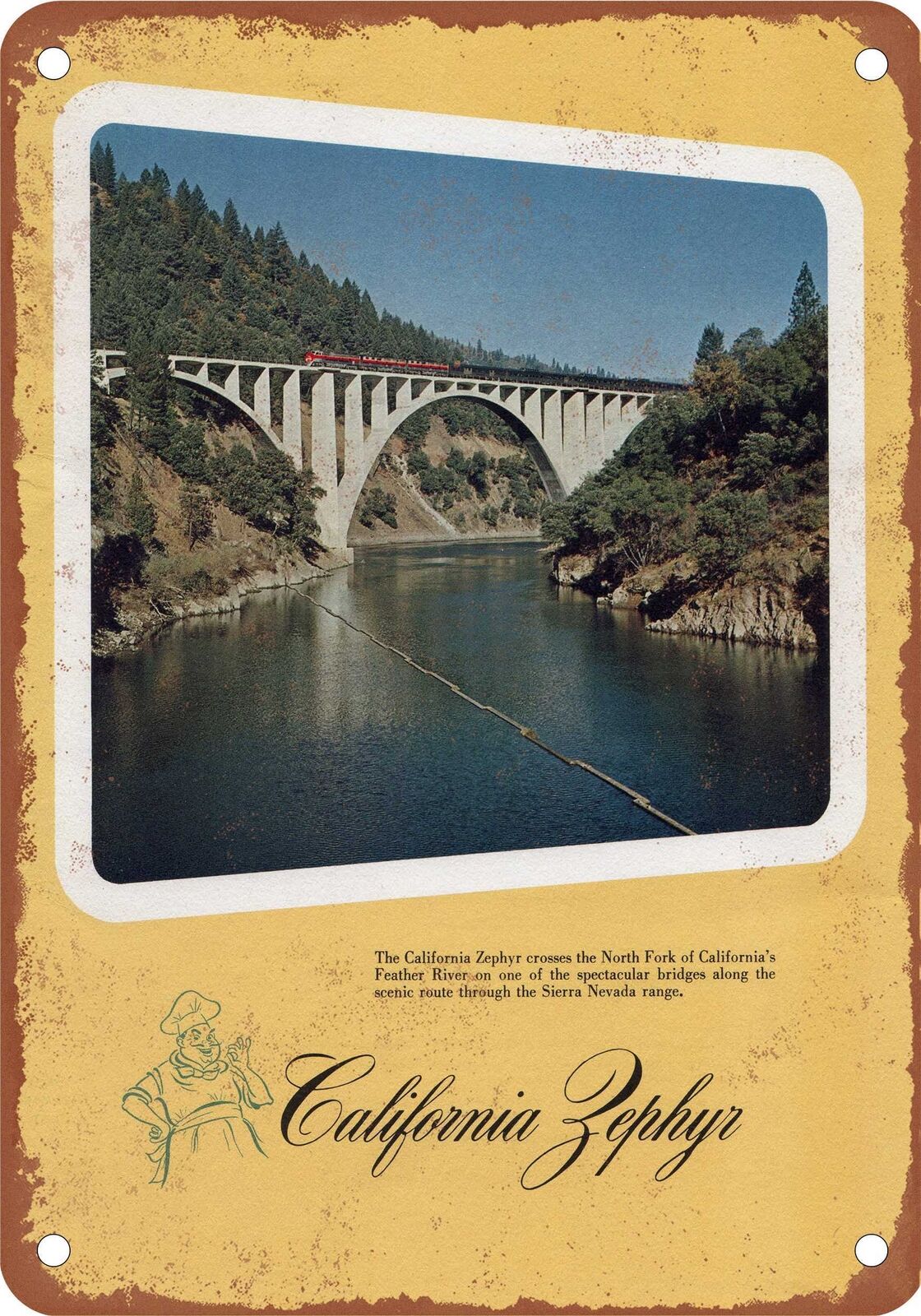 METAL SIGN - 1969 California Zephyr Feather River Route - Vintage Rusty Look