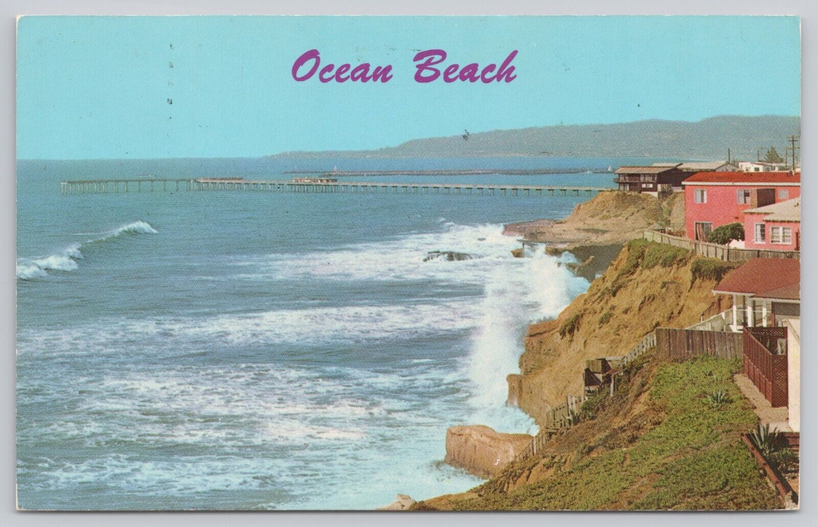 San Diego California, Ocean Beach Municipal Pier, Vintage Postcard