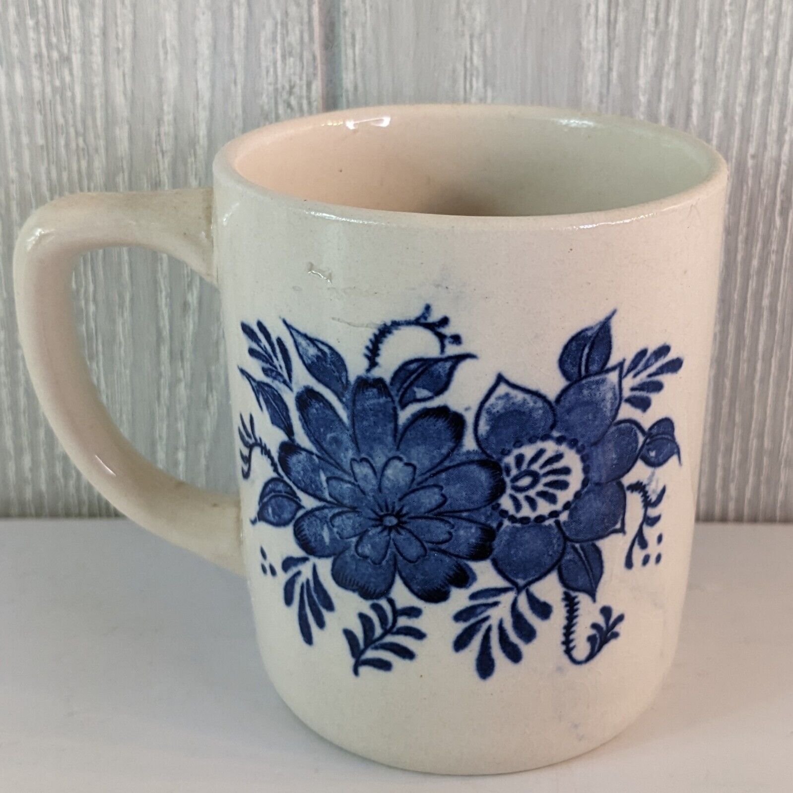 VTG Coffee Mug Double Sided Blue Floral New Jersey Collectible EUC Japan