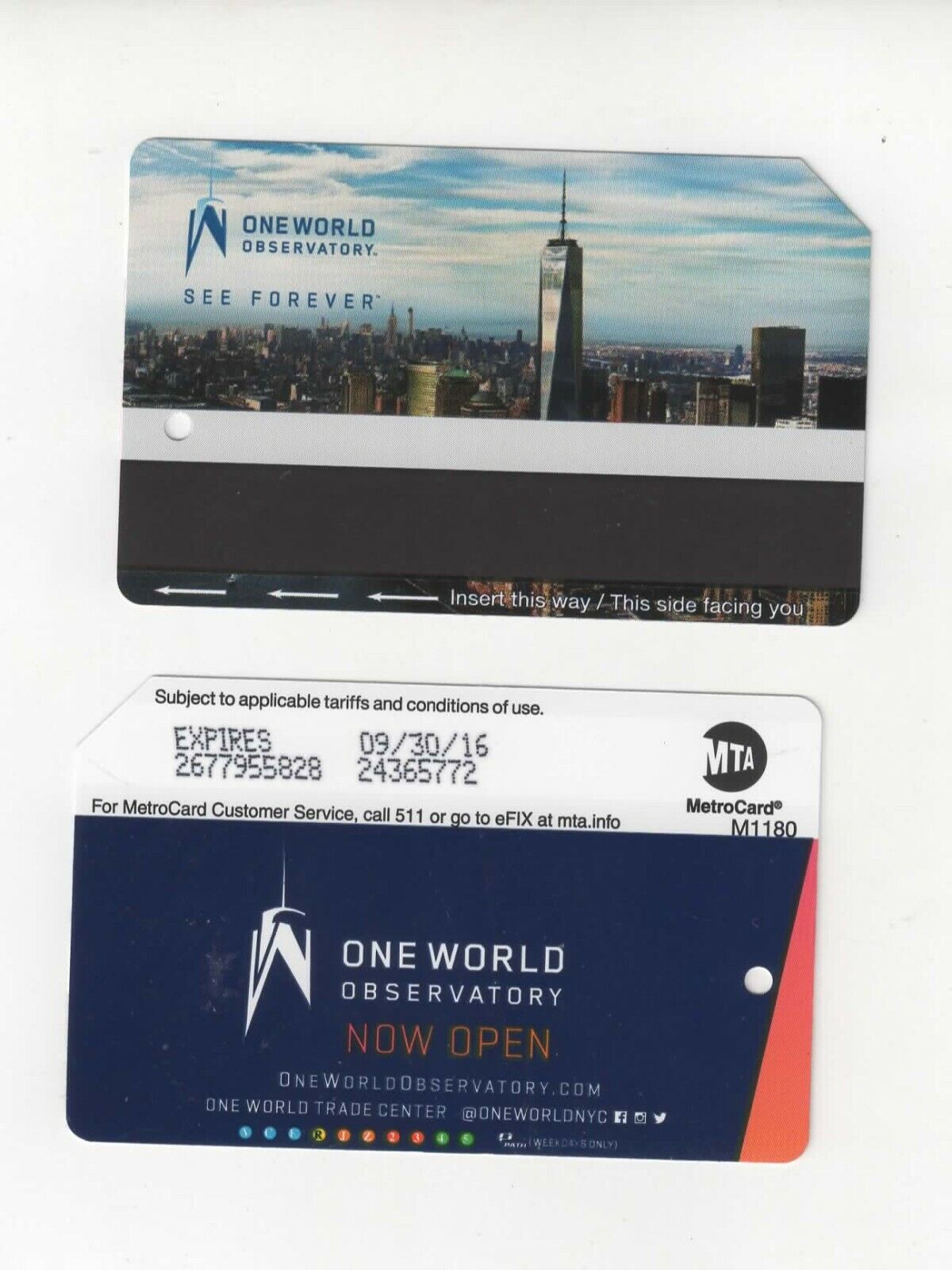 2015 FREEDOM TOWER  ONE  WORLD  METROCARD MetroCard exp2016