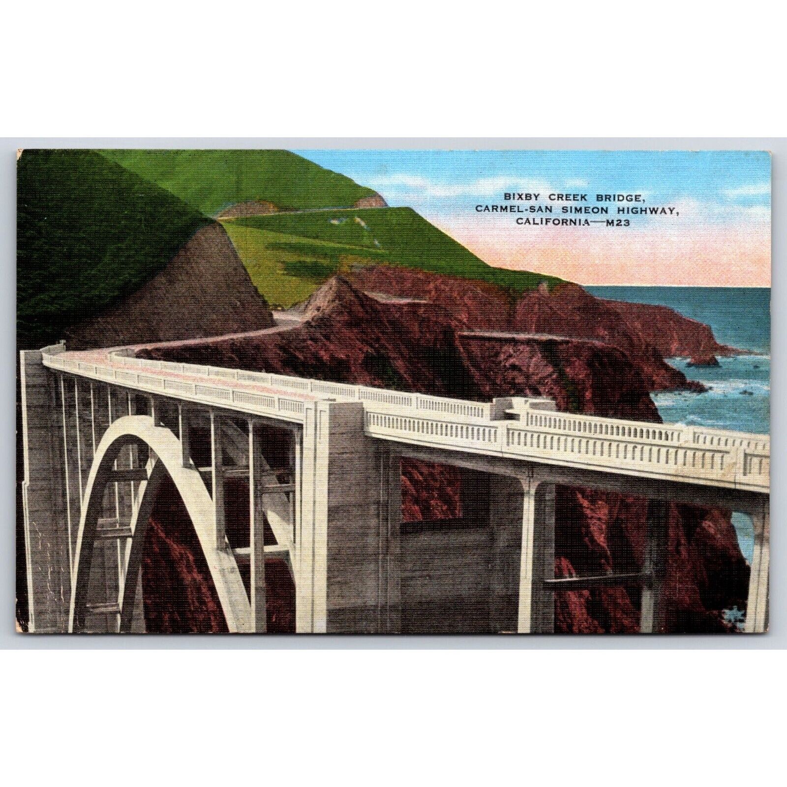 Vintage Linen Postcard Bixby Creek Bridge Highway 1 Near Big Sur California