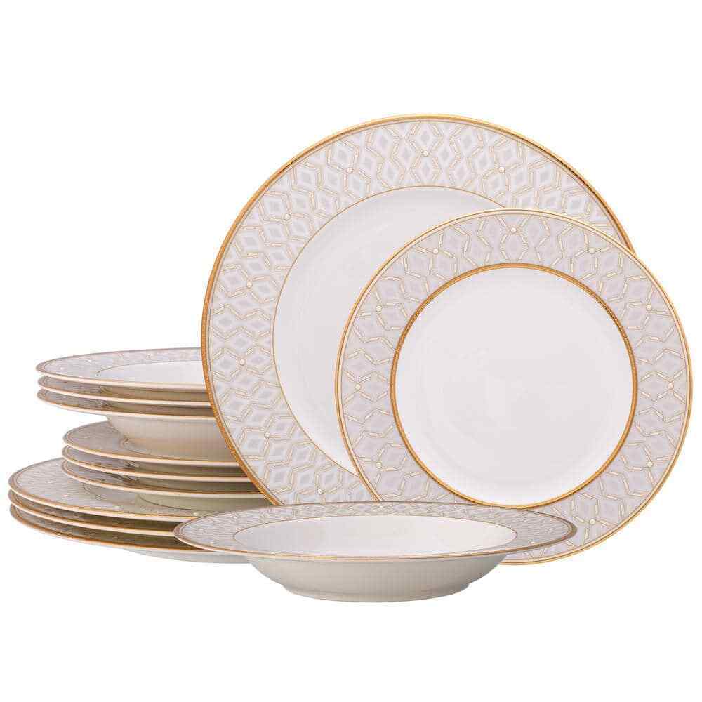 Noble Pearl White Bone China 12-Piece Dinnerware Set