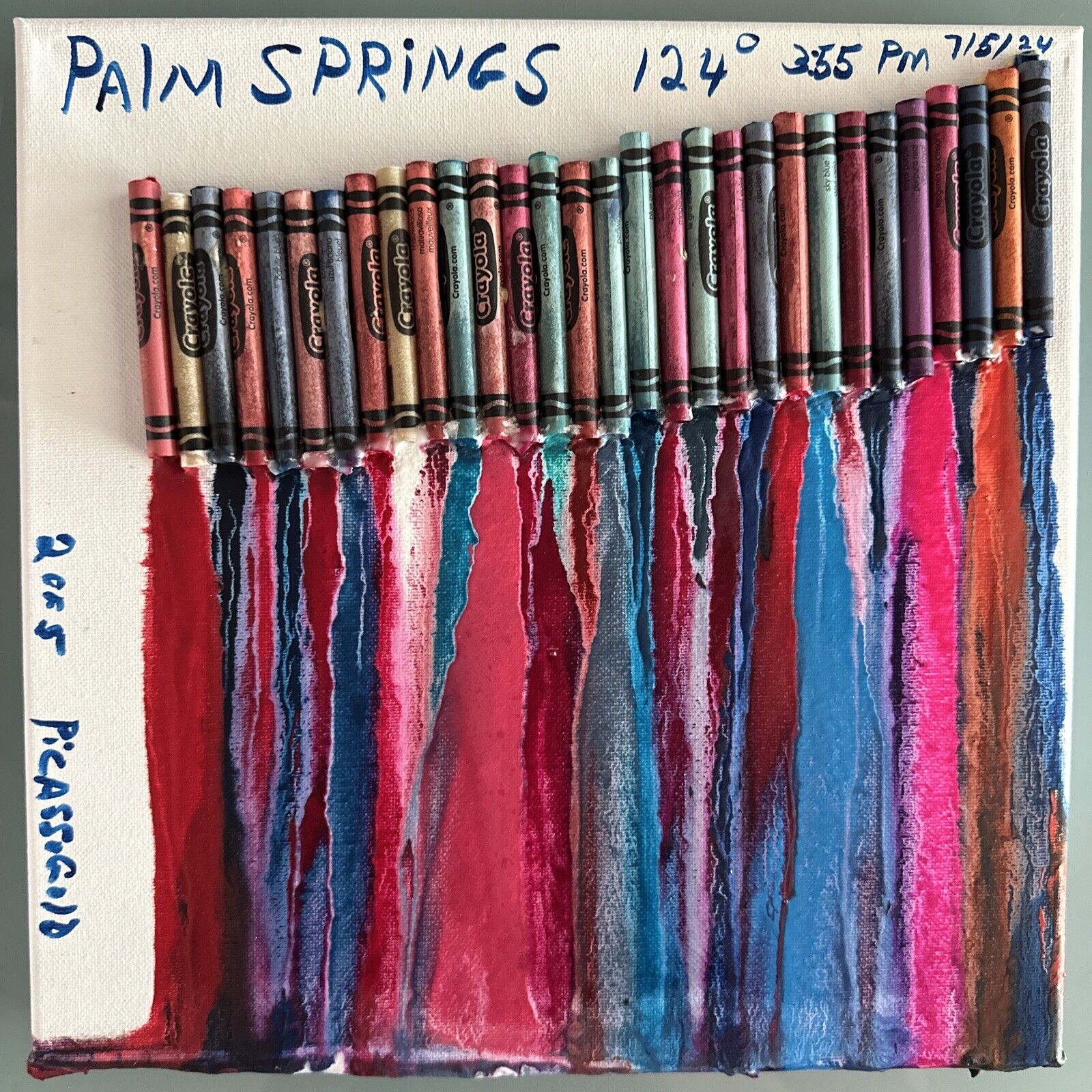 High Temp 124* 7-5-24 PALM SPRINGS Crayons Melted @3:55 PM #2 Picasso Gold Art