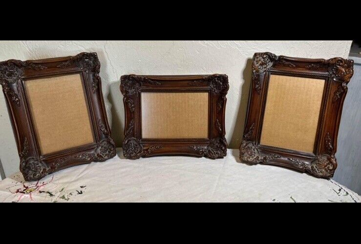 Vintage MCM Ornate faux wood picture Frame Set. Picture Size 5x7. Frame Size 9x7
