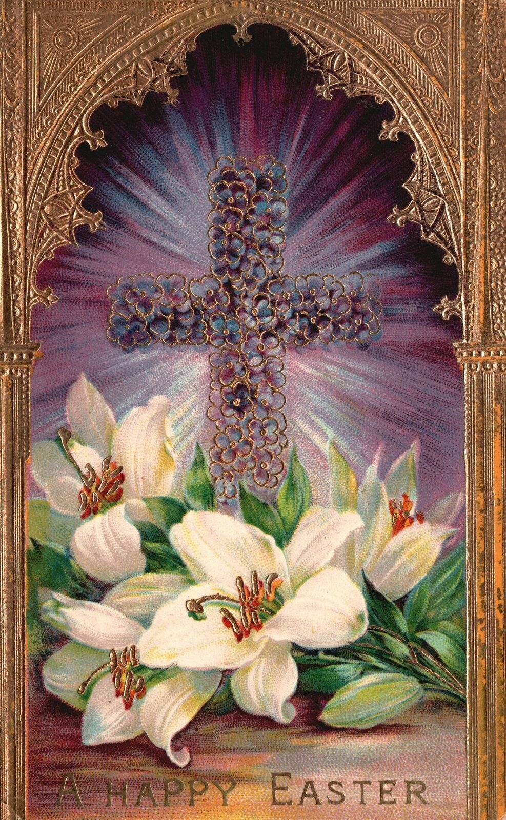 Vintage Postcard A Happy Easter Flower Crucifix Eastertide Special Celebration