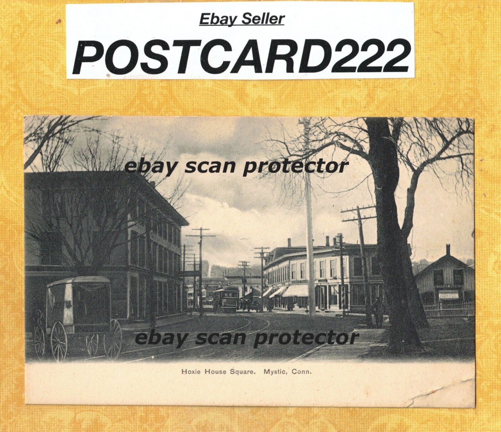 CT Mystic 1901-07 udb vintage postcard HOXSIE HOUSE SQUARE & TROLLEY CAR CONN