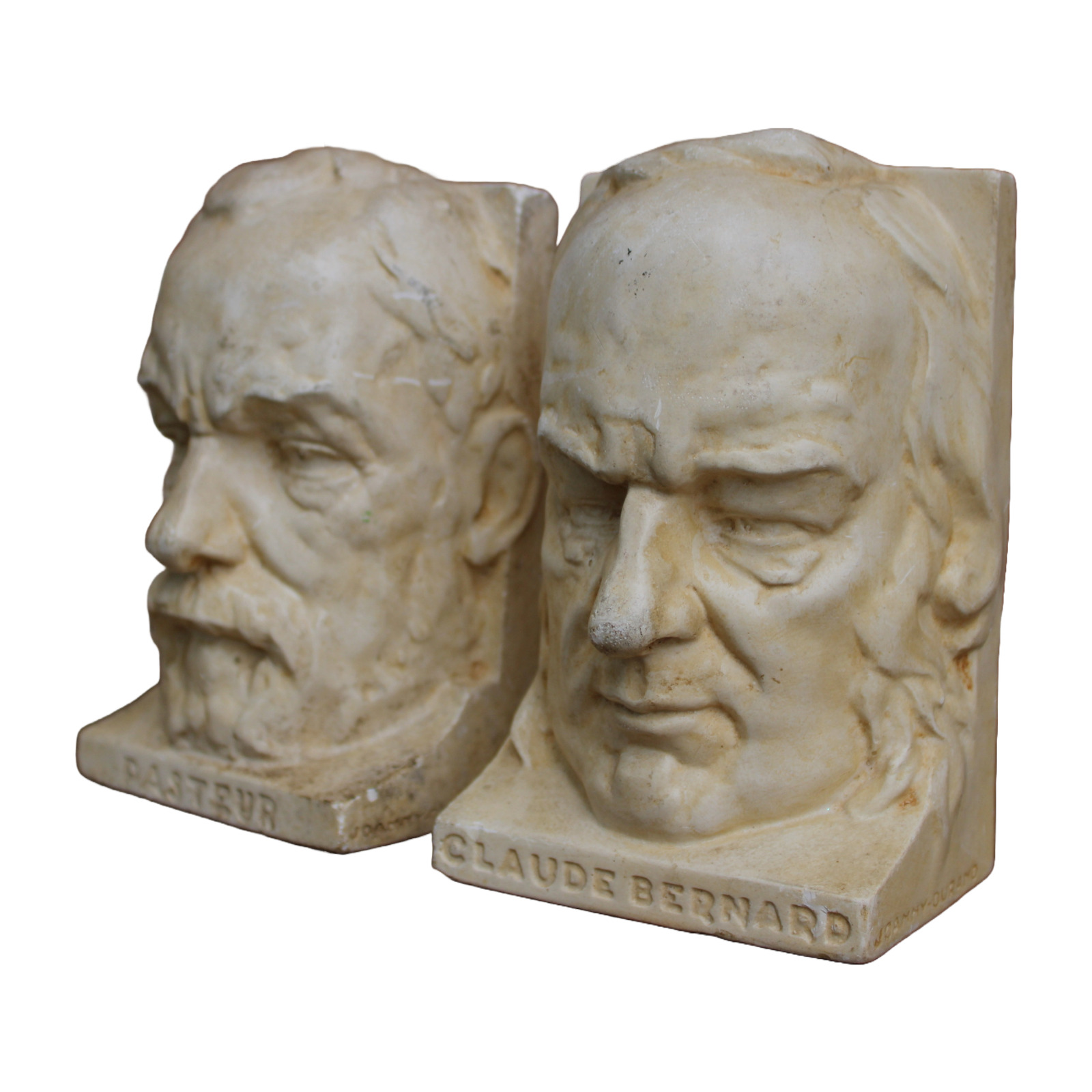 Stunning Antique Bookends of Pasteur and Claude Bernard, Signed by Joanny Durand