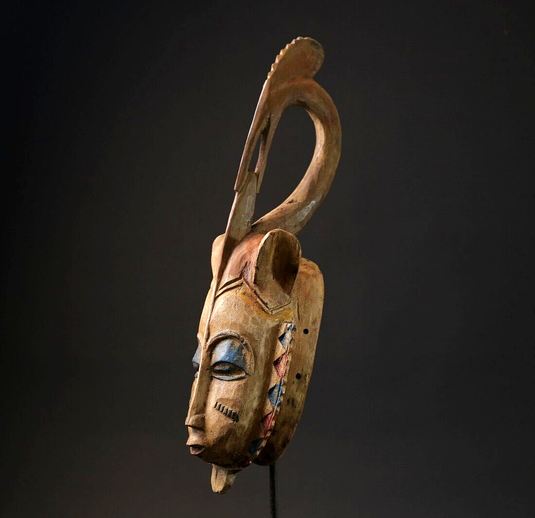 African Tribal Face Mask Wood Baule Tribal Handmade Mask Primitive Art-G2439