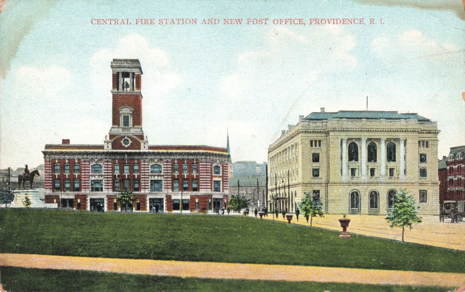 Providence Rhode Island, Central Fire Station, New Post Office, Vintage Postcard