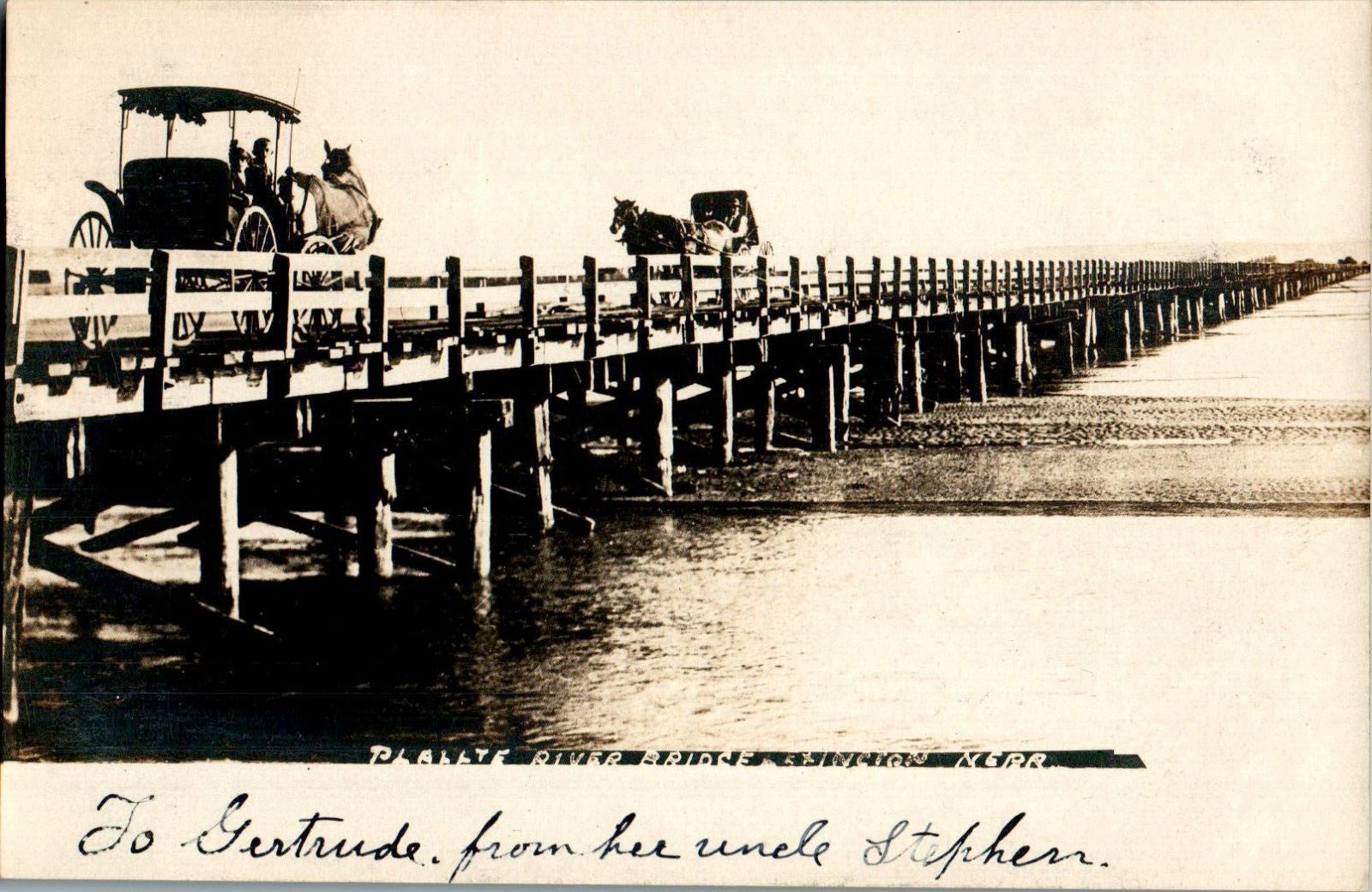 Platte River Bridge, Horses and Buggies, Lincoln, Nebraska NE RPPC Postcard