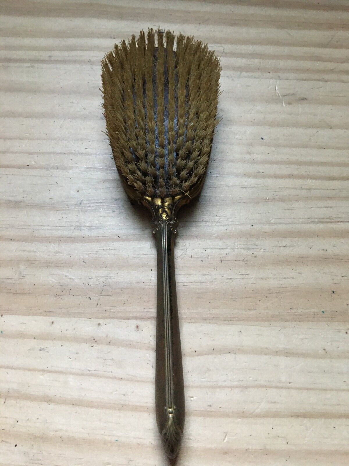 Antique Victorian CW Arrow Gold Tone Brass Handheld Hair Brush 10\