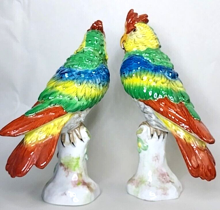 Pair of Porcelaine de Paris Porcelain Parrot Figurines 8' Near Mint & Wonderful