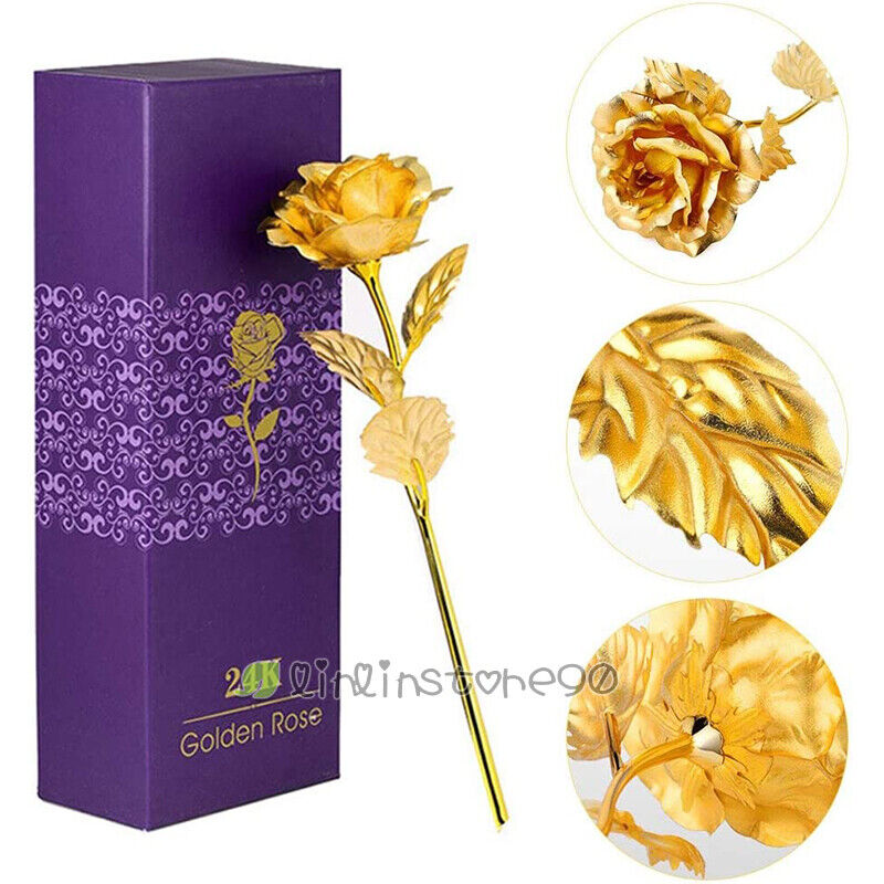 24K Gold Rose Foil Trim Dipped Real Flower Love Eternal Valentine Gift for Women