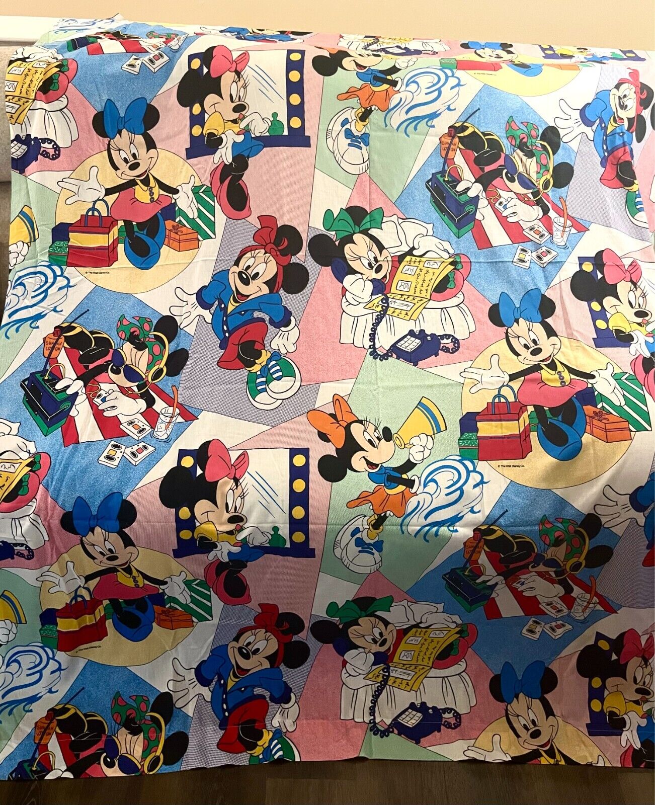 Vtg Pacific Disney Minnie Mouse Twin Flat & Fitted Sheets - Colorful Shopping 