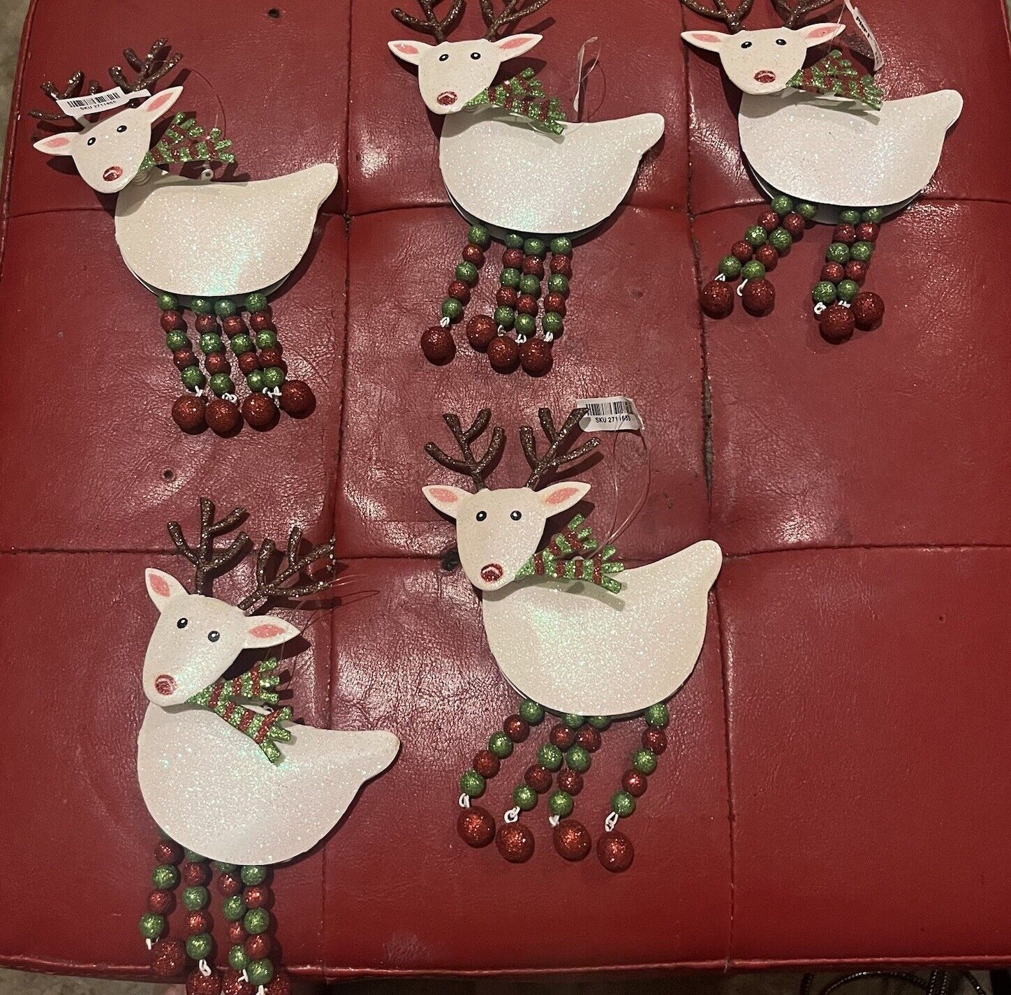 Lot Of 5 NEW Pier One Metal Reindeer Christmas Ornaments Bling Glitter