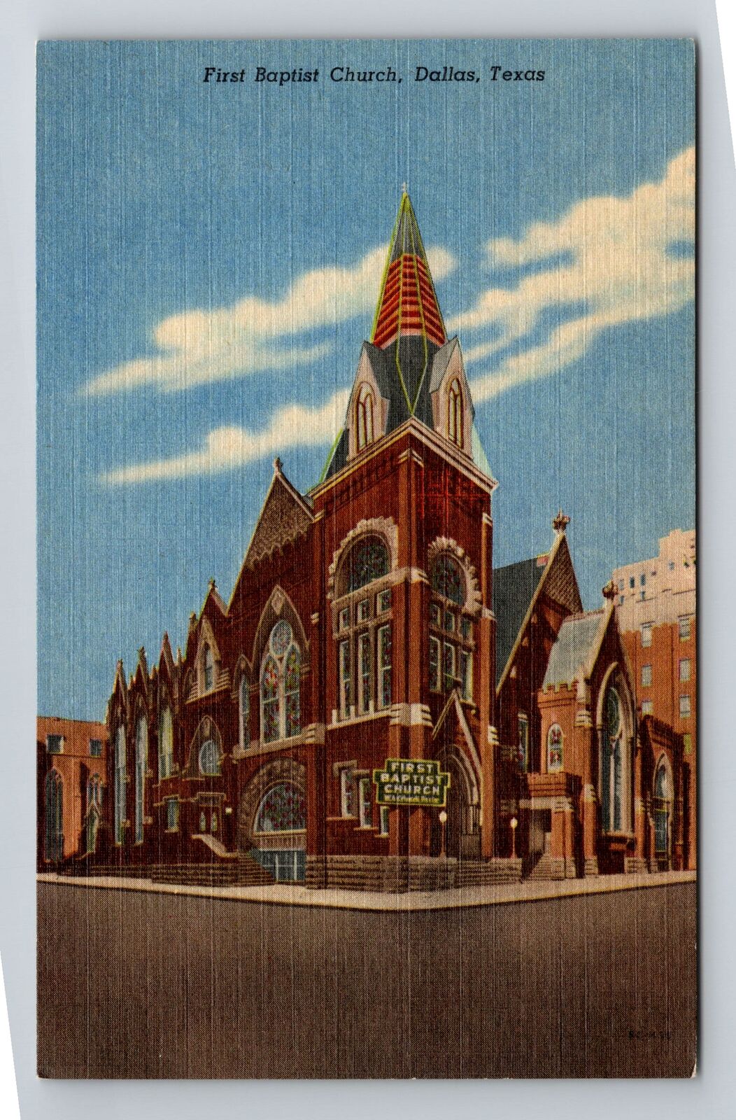 Dallas TX-Texas, First Baptist Church, Antique Vintage Souvenir Postcard