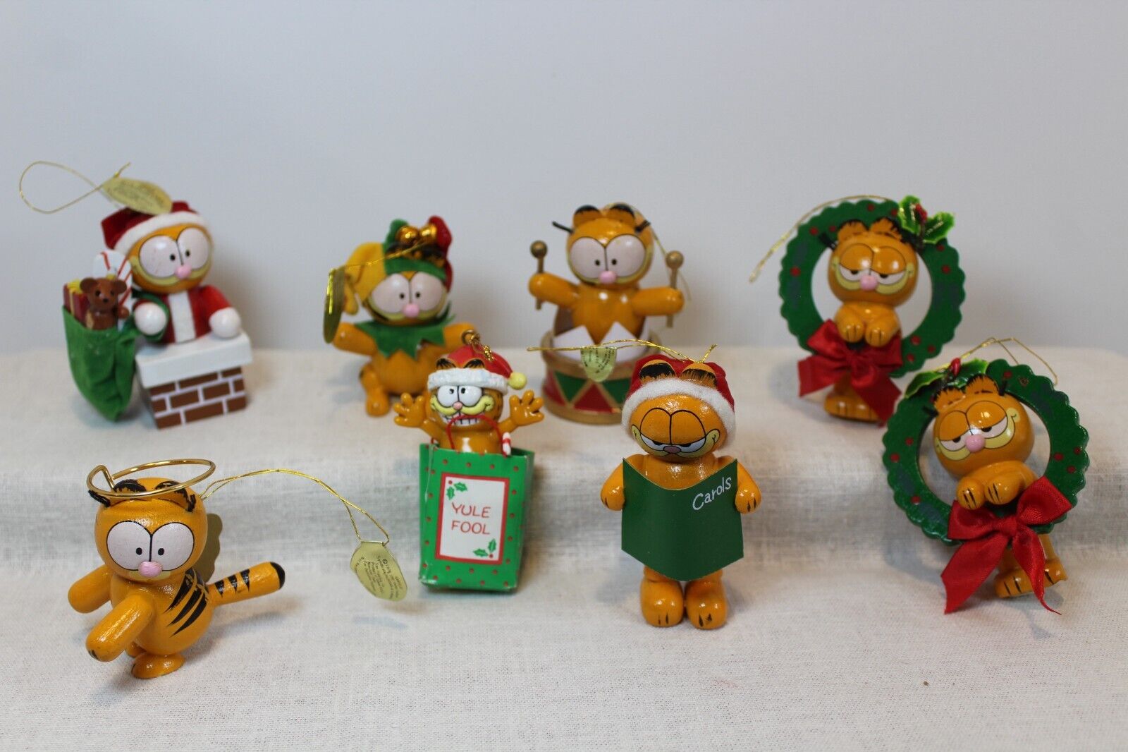 Lot Of 8 Vintage 1981 Garfield Christmas Ornaments Syndicate Dakin Wood Plastic