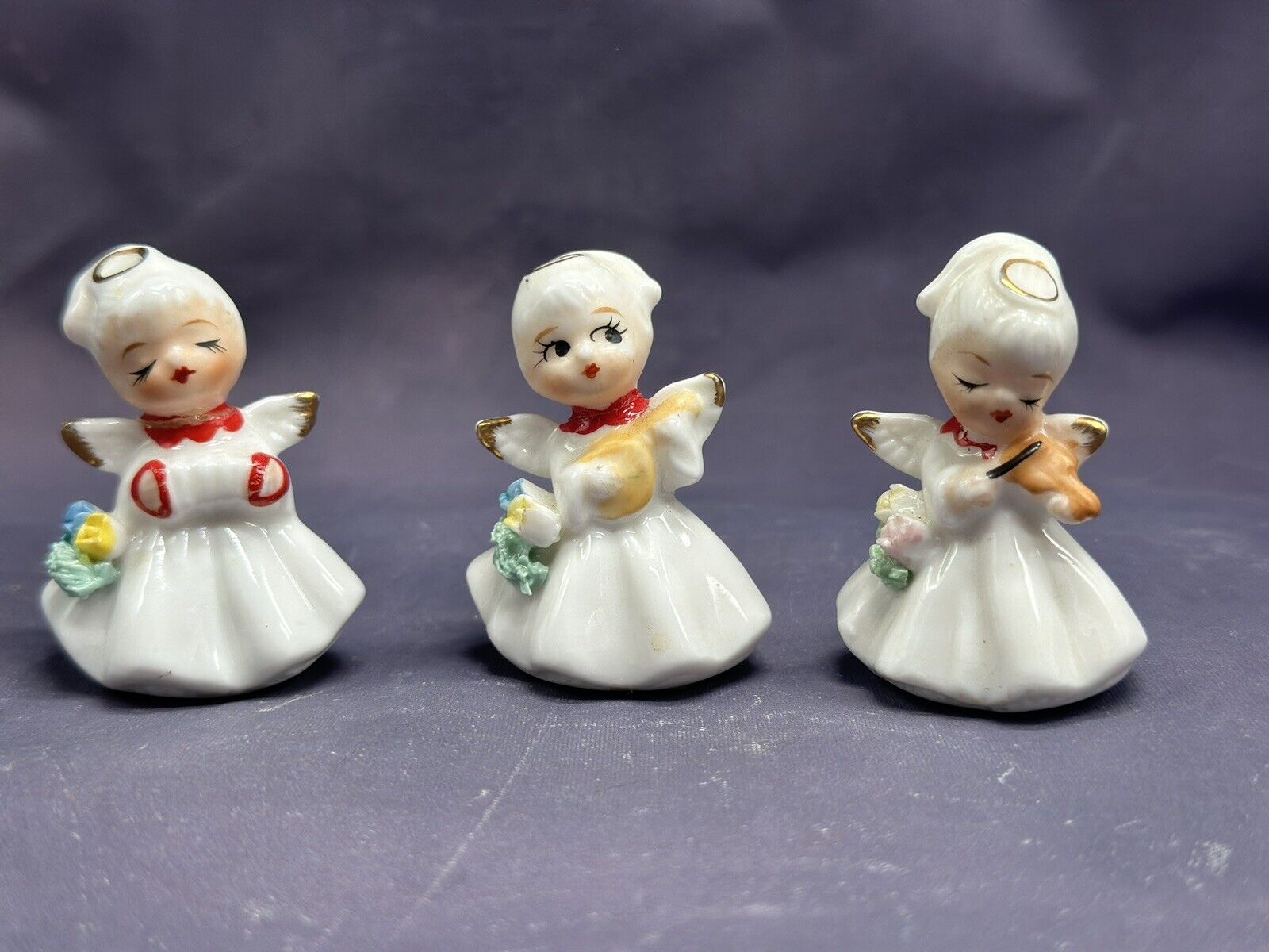 Vintage Napcoware 3 Miniature Angel Musicians Napco Kitsch Bone China Beautiful