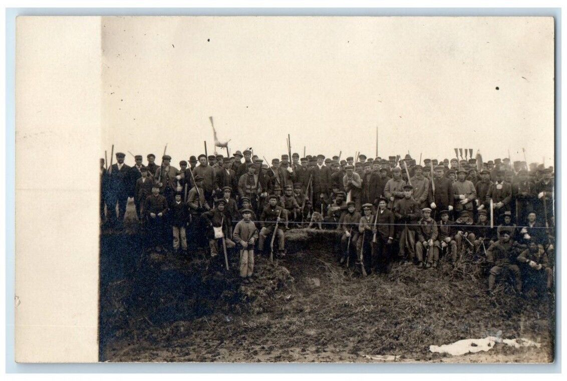 c1910's Hunters Huge Hunting Party Coyote Guns Posse View #3 RPPC Photo Postcard