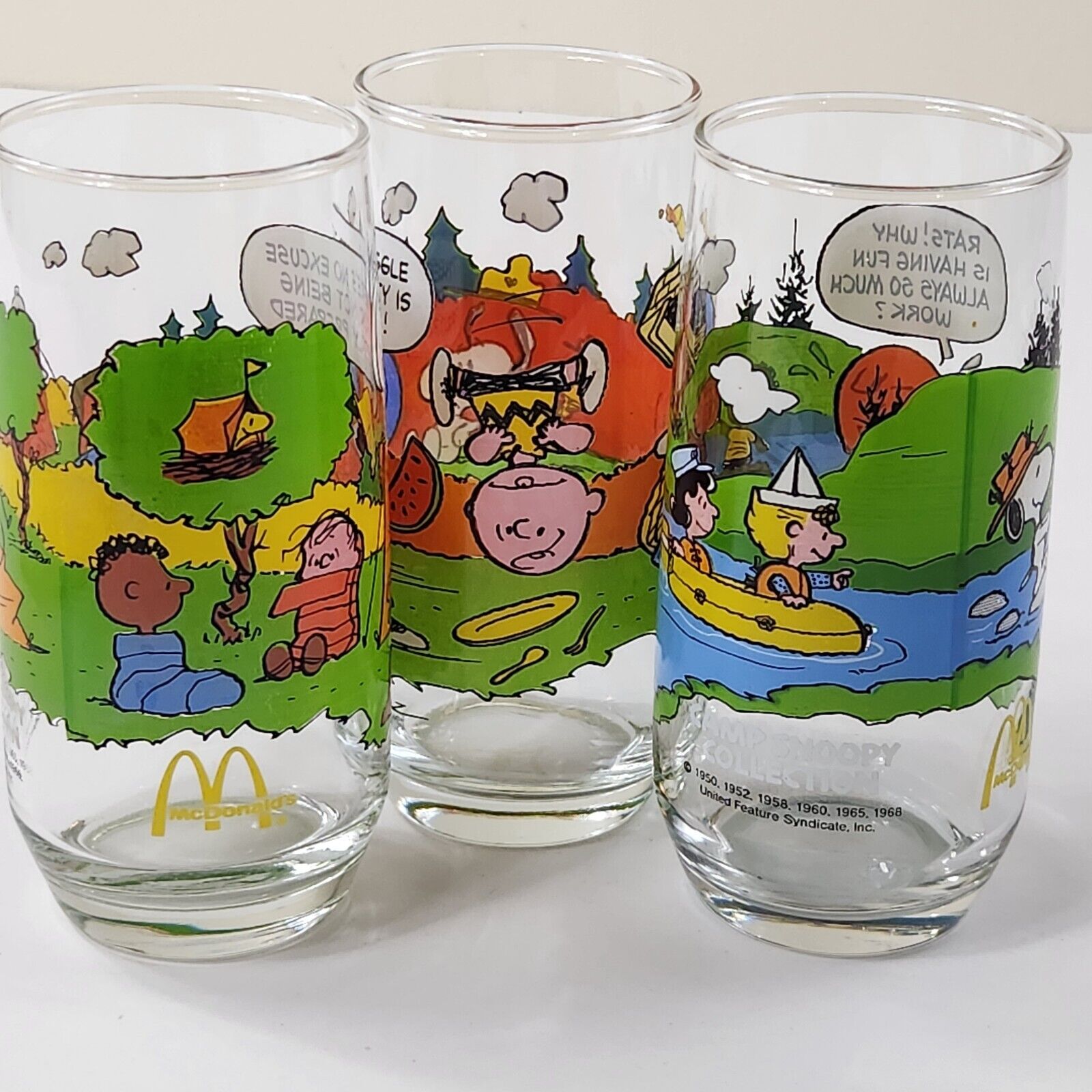 3 Vintage Mcdonald's Charlie Brown Camp Snoopy Peanuts Collectors Drink Glasses