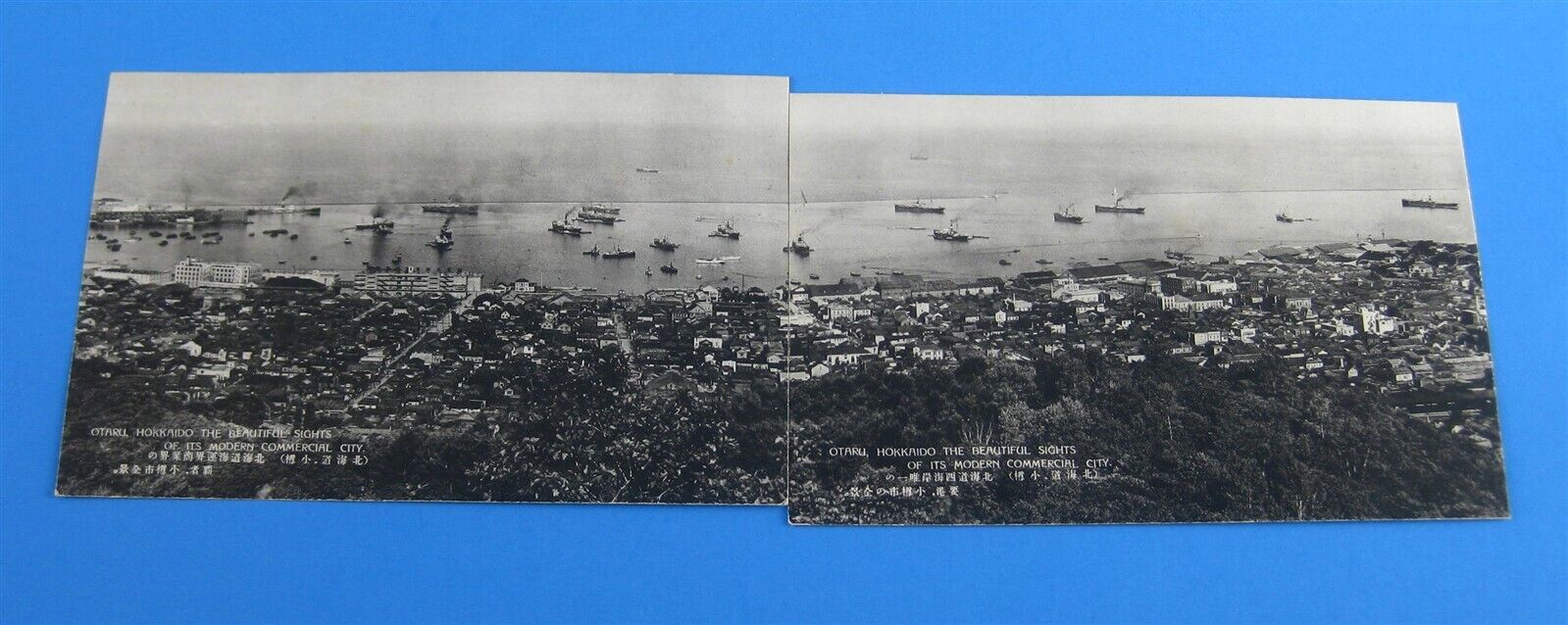 Otaru Hokkaido Panoramic Aerial View of Harbor Port Ships Set (2) Postcards Old