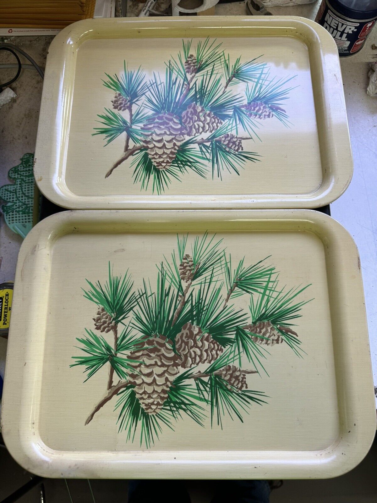 Lot Of 2 Vintage Pinecone Serving Tray 