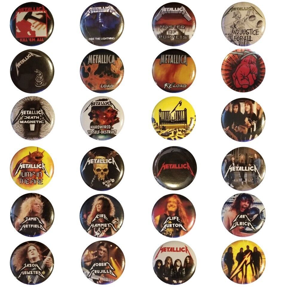 Metallica Buttons/Pins Lot-Of-24 - Full Discography, Members, EP's/Singles, Logo