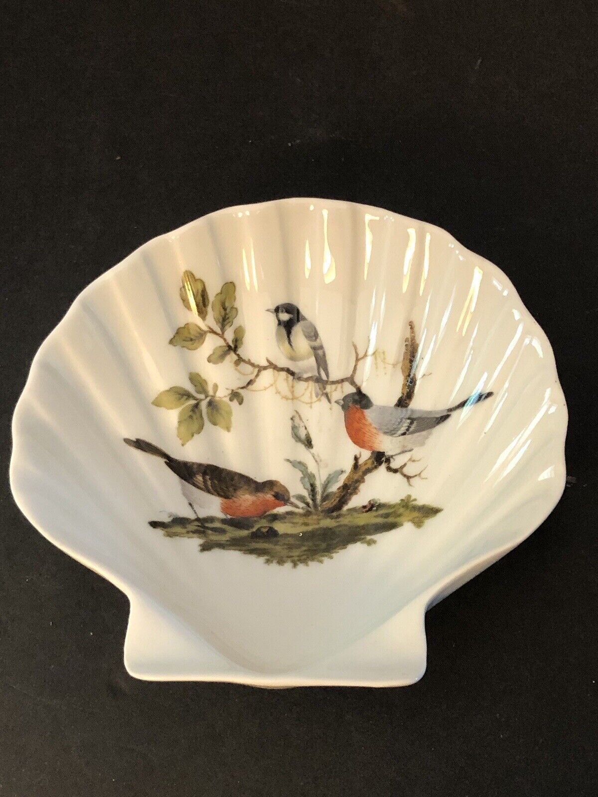 Vintage Limoges Clam Shell Trinket Dish. France. Bird And Nature Images.