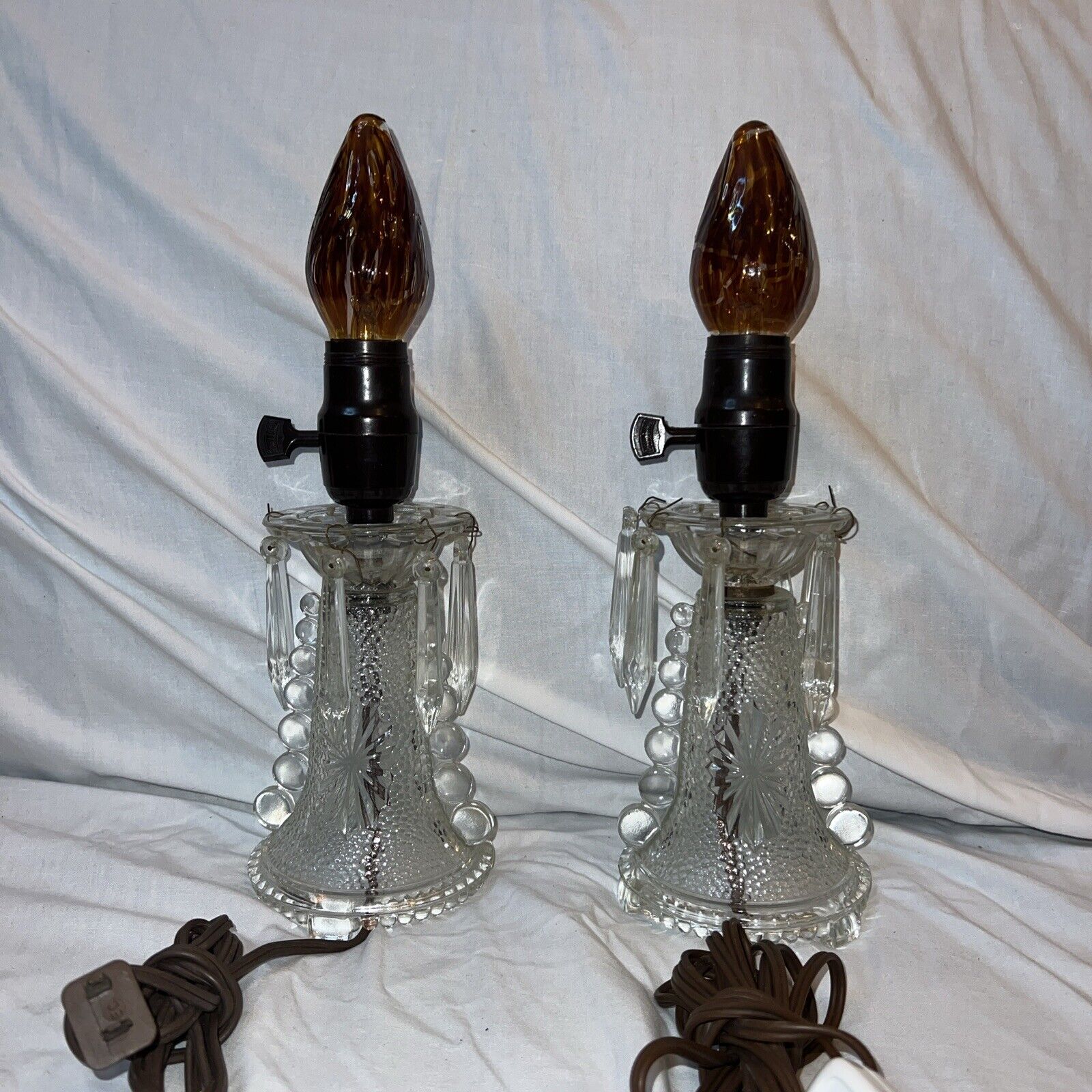 VINTAGE 1930s ART DECO GLASS CANDLEWICK VANITY LAMP
